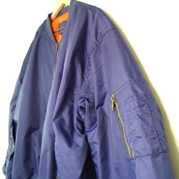 Vintage Bomber Flight Jacket XL Navy Mid Weight Full Zip Removable USA Patch - Picture 2 of 10